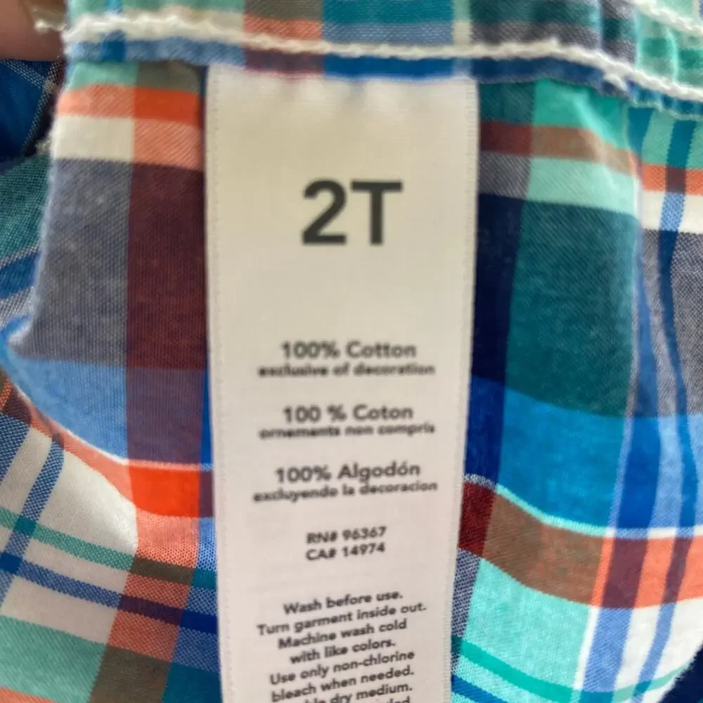 OshKosh Orange Blue Aqua Plaid Dress Shirt 2T‎ Long Sleeve Spring Easter Fall
